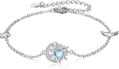 925 Sterling Silver Sun Moon Star Bracelet Jewelry Gift for Women Girl