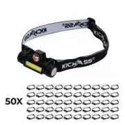 50 Pack of KickAss Lithium Rechargeable Head Torches