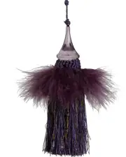 Tassel with Feathers and Beaded Fringing - Dark Purple 20cm