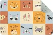 Entrance Doormats for Indoor Outdoor Entry Garage High Traffic Areas Shoe Rugs, Super Absorbent Door Mats Happy Animals Faces, Smiling Bear, Funny Fox and Koala Cartoon 35 x 24 Inch