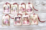 8-Christmas-Cats-Kitties-Coquette-Junk Journal-Linen Cardstock-Gift-Hang-Tags
