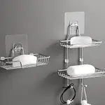 STAINLESS STEEL SHOWER WALL HANGING SOAP BOX RACK WITH HOOKS