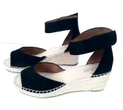 Rockport Espadrille Wedge Sandals Women's Size 8.5 Ankle Strap Black Suede New
