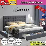 Artiss Bed Frame Double Size Mattress Base with 4 Storage Drawers Charcoal AVIO