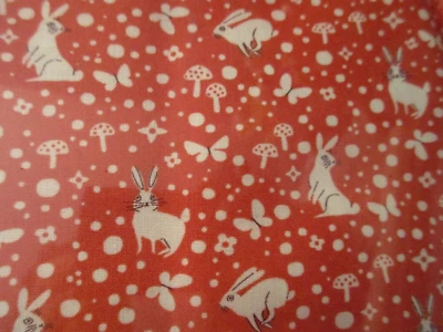 Love Letter Lizzy House Orange/Red Bunnies Rabbits Cotton Fabric by Moda 1 yard