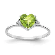 Solid 14k White Gold 6mm Heart Simulated Peridot AAA CZ Ring