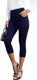 [Fakanhui] Capri Summer Pants Women 3/4-7/8 Size Slim Pants Work Comfortable Stretch Elastic High Waist Business Pants, Blue, XXL