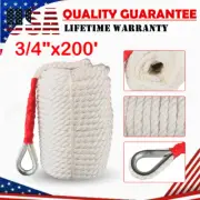 3/4"x200' White Twisted Anchor Rope Three Strand Marine Boat Dock Mooring Line