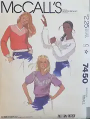 McCall's Sewing Pattern 7450 Misses Top Pullover 3 Styles Size SM 10-12 VTG UC