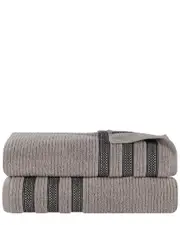 Superior Set of 2 Brea Zero Twist Cotton Ribbed Geometric Border Plush Bath Sheets