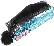 Ciieeo Portable Sequins Pencil Bag Stylish Handheld Pen Pouch Zipper Handbag for Stationery Shiny Sequins