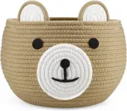 Cotton Rope Baby Basket with Bear Design for Nursery Storage and Diaper Caddy