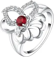 [VPbao] Women's Cubic Zirconia Ring Band Plated 925 Sterling Silver Promise Rings Red