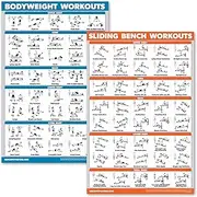 QuickFit 2 Pack - Sliding Bench Workouts & Bodyweight Exercise Poster Set - Compatible with Total Gym & Weider Ultimate Body Works (Laminated, 18" x 27")