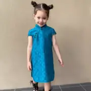 Blue Short sleeves kid Chinese Qipao Cheongsam Summer Dress