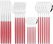 NEPIAN 6/24P White Gold Cutlery Set Dinnerware Set Fork Spoon Tableware Mirror Stainless Steel Flatware Kitchen Silverware Leisurely (Color : Red Silver)