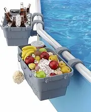 SOSFKIM Poolside Storage Basket - Above Ground Pool Accessory with Cup Holder, Fits Most Frame Pools - 2PCS (Grey)
