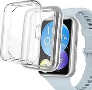 2-Pack Screen Protector Case Compatible for Huawei Watch Fit 2, Soft TPU All-Around Protector Cover (Silver/Clear)