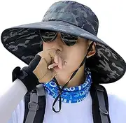 main-au Boonie Hats for Men, Wide Brim Hats for Men, UV Protection Bucket Beach Mesh Sun Hat, Breathable Safari Hat, Sun Protection Floppy Bucket Hat Boonie Hats for Man Camouflage