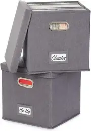 ZICOTO Decorative Vinyl Record Storage Box Set of 2 For 100+ 2, Grey