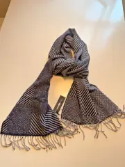 Montezemolo Firenze Elegant Wool Oversize Scarf Navy Blue/Gray Made in Italy NWT