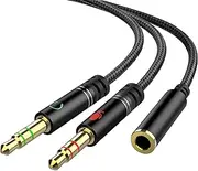 Headphone 3.5mm Splitter Mic Cable for Computer, KOOPAO Headset 3.5mm Female to 2 Dual Male Microphone Audio Stereo Jack Earphones Port to Gaming Speaker PC Adapter