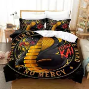 v2384 Bed Sheets Printed Cobra Kai Bedding Set Pillowcase Karate Duvet Cover Double Twin Full Queen King Adult Kids Bedclothes Quilt Cover 3-Piece Bed