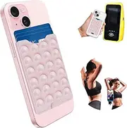 CukoHno Silicone Suction Phone Case,Sticky Phone Card Holder,Strong Grip Adhesive Suction Phone Mount for TikTok Videos and Selfies,iPhone and Android Compatible,Chalk Pink
