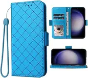 [Furiet] Compatible with Samsung Galaxy S23 5G Wallet Case Wrist Strap Lanyard Leather Flip Card Holder Stand Cell Accessories Mobile Folio Phone Cover for S 23 23S GS23 G5 SM-S911U 6.1inch Women Blue