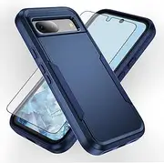 [Asuwish] Phone Case for Google Pixel 8A 5G with Tempered Glass Screen Protector Cover and Slim Thin Hybrid Full Body Protective Mobile Dual Layer Back Cell Accessories Pixel8A A8 Women Men Blue