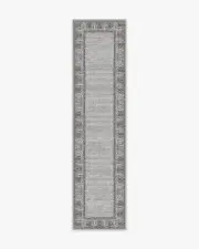 75' x 305' | Machine Washable Runner Rug | Kid & Pet Friendly | Indoor Rug | Vintage Daisy Bordered Grey Rug | Ruggable