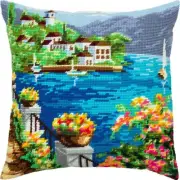 Tapestry Pillow Cover DIY kit "Corfu" Needlepoint kit Printed canvas