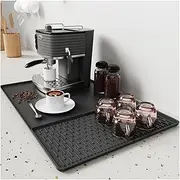 Silicone Coffee Mat, 24'' x 16'' Coffee Machine Accessories,Coffee Bar Mat with Detachable Dish Drying Mat for Kitchen Countertops,Fit for Coffee Maker Machine, Coffee Pot ,Espresso Machine ,Black