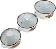 LOPUNER 3pcs Enamel Mini Soup Pot Set with Flat Bottom Fast Heating Stock Pots for Electric and Induction Stoves Small for Milk Noodles Food and Sauces Cooking