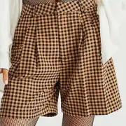 NEW BRIXTON FREE PEOPLE THURSTON LION PLAID CHECK HIGH WAISTED TROUSER SHORTS 29