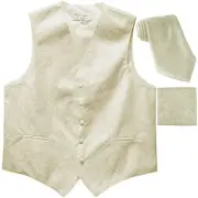 New Men's Formal Vest Tuxedo Waistcoat_necktie set paisley wedding prom Ivory