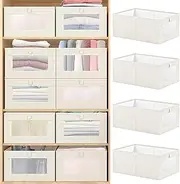 6 Pack Linen Closet Organizers and Storage Bins, Storage Containers with Clear Window, Large Storage Boxes Baskets for Organizing Clothing, Jeans, Toys, Books, Shelves, Closet, Wardrobe