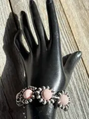 Sterling silver bead bracelet with Pink conch shell