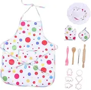 Kisangel Sets Chef Hat and Cute Apron Preschool Dress Up Clothes with Baking Tools Fun Kitchen Pretend Play for Birthday Christmas Halloween Dress Up
