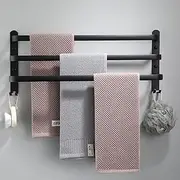 Towel Rack 60CM, Towel Rail Wall Mounted 3-Tier,Towel rods with 2 Hooks, Bathroom Towel Holder Black Towel Bar, Modern Home Decor Bathroom Towel Rack, Frosted Black