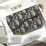 二手正品 DIOR 迪奧 OBLIQUE 藍色印花 馬鞍翻蓋卡夾 老花卡包 證件夾 零錢包免運