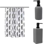 Bathroom Large Stone 8" Hand Soap Dispenser With Leaf Design Shower Curtain