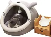 iDopick Cat Beds for Indoor Cats, Cat Cave Bed Cat House with Anti-Slip Bottom,Washable Cat Bed with with Hanging Toy, Puppy Bed with Removable Cotton Pad, Super Soft and Self Warming Calming Pet Bed