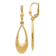 10K Yellow Gold Polished And D/C Leverback Earrings