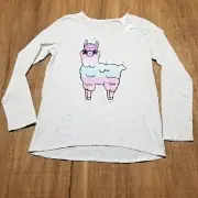 Childrens Place Girls XL (14) Gray Long Sleeve Unicorn Shiny Sequin Tshirt