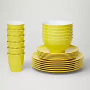 Barel Designs Classic Yellow Melamine 48 Piece Dinner Set - Cups, Bowls, Plates