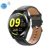 1.36 Inch Round Screen Bluetooth Smart Watch With Leather Strap Black Smart Watches