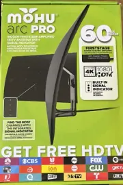 Mohu - Arc Pro Indoor Amplified HDTV Antenna 60-Mile Range - Black