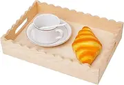 Wooden Serving Tray - Scalloped Decorative Tray with Handles | Stylish Coffee Table Organizer for Fruit, Jewellery, Holiday Desserts, Snacks or Display Centrepiece in Home Kitchen or Living Room