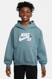 Nike Kids' SB Icon Easy-On Oversize Fleece Hoodie in Denim Turq/White at Nordstrom